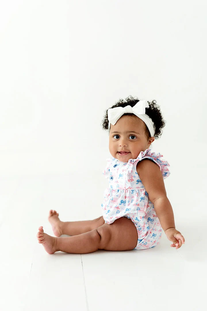 Ollie Jay Knit Patriotic Flags Betsy Romper  Olly-Olly