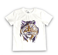 Child Sequin Tiger Face S/S Gameday Tee - White