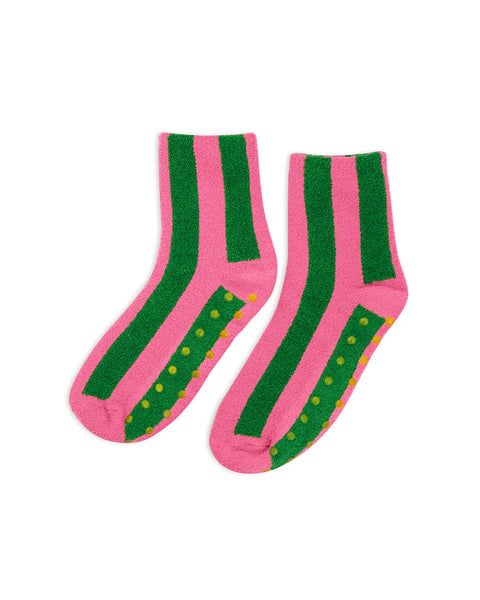 Cozy Grip Socks - Pink/Green Stripes