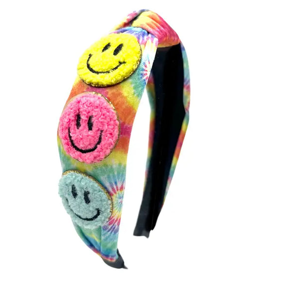Varsity Tie-Dye Smiley Face Top-Knot Headband