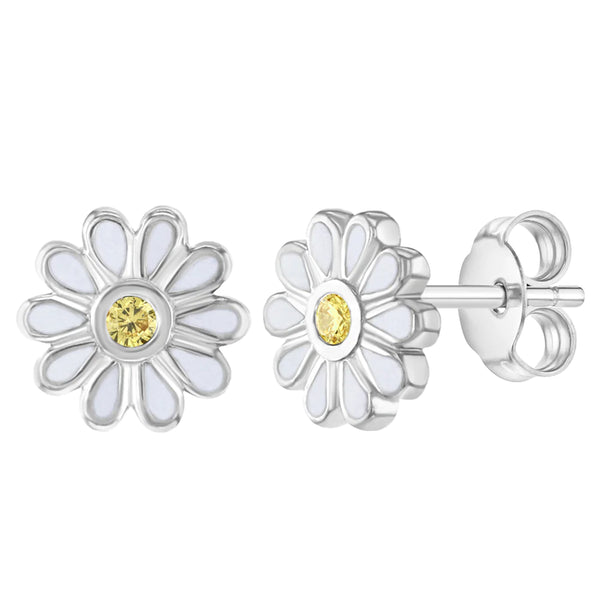 SS The Perfect Daisy Flower Enamel Screw Back Earrings