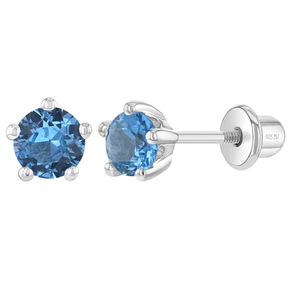 SS Classic CZ Birthstone Solitaire 4mm Screw Back Earrings