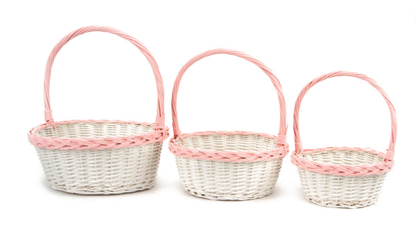 Twisted Rim Painted Willow Easter Basket - White/Pink