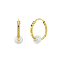 14K Gold 8mm Endless Hoop with Pearl Earrings