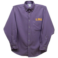 LSU Tigers Embroidered Purple Gingham L/S Button Down