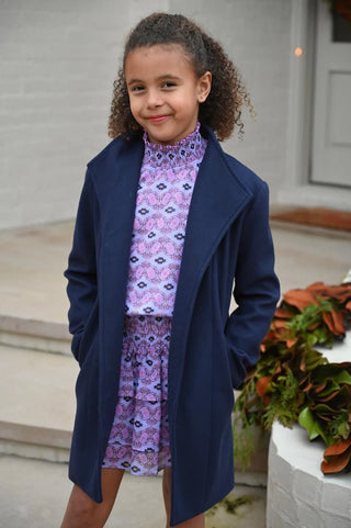Pleat Collection Camel Feeney Coat - Navy