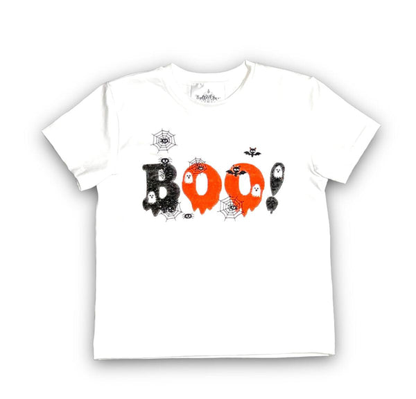 White Boo with Spiders Sequin S/S Tee