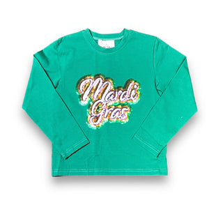 Mardi Gras Sequin L/S Green Tee