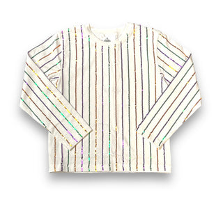 Mardi Gras Striped Sequin L/S White Tee