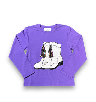 Belle Cher Mardi Gras Sequin Boots L/S Purple Tee