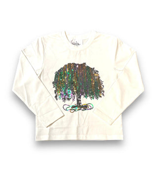 Mardi Gras Sequin Tree L/S White Tee