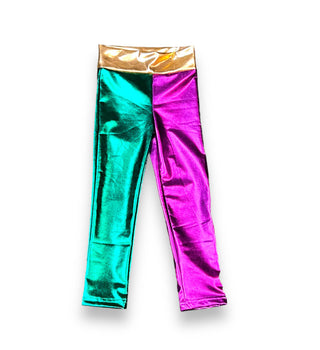 Belle Cher Mardi Gras Metallic Color Block Leggings