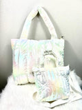 Iridescent Quilted Puffer Tote - White
