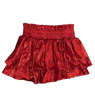 Red Plisse Shine Tiered Skort