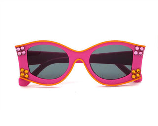 Bari Lynn Hot Pink Sunglasses w Orange & Pink Rhinestones