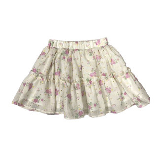 Ivory Flower Print Skirt with Tiered Ruffle Edge