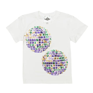 Mardi Gras Disco Ball Sequin S/S White Tee