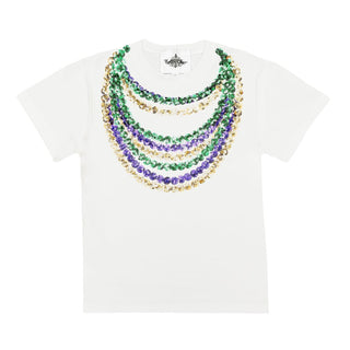 Mardi Gras Sequin Beads S/S White Tee