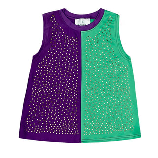 Purple & Green Colorblock Crystal 2Pc Short Set