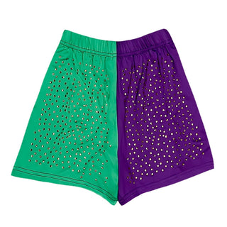 Purple & Green Colorblock Crystal 2Pc Short Set