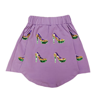 Purple Sequin Heels 2Pc Short Set