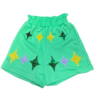 Green Mardi Gras Sequin Stars 2Pc Short Set