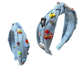 Bari Lynn Denim School Charm Knot Headband