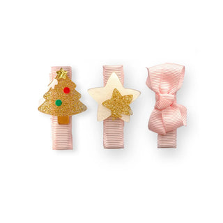 Acrylic Baby Hair Clips - Tree Star Glitter Gold & Fabric Bow