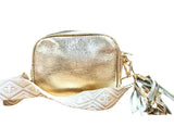 Metallic Crossbody Purse with Geometric Strap
