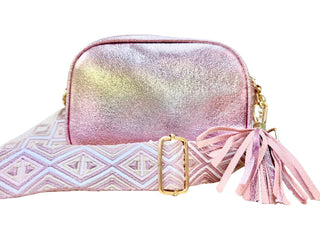 Metallic Crossbody Purse with Geometric Strap