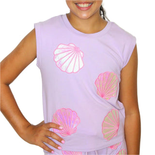 Orchid Bloom Seashells Applique Tank Top & Shorts Set