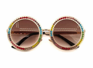 Bari Lynn Circular Sunglasses with Rainbow Rhinestones
