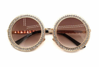 Bari Lynn Circular Sunglasses with Clear Rhinestones