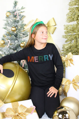 Black MERRY Rhinestone Holiday Sweatshirt