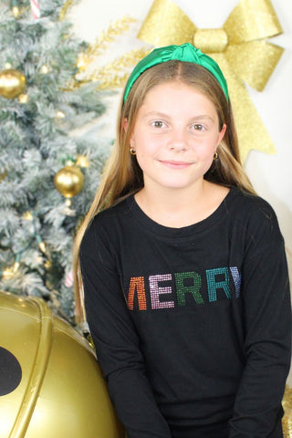 Black MERRY Rhinestone Holiday Sweatshirt