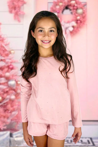 Pink All-Over Rhinestone Lounge Set