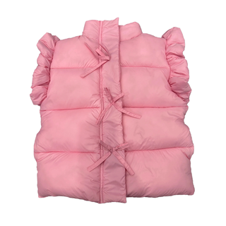 Pink Ruffled Puffer Vest with Front Bows