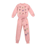 Pink Sequin Bows 2Pc Jogger Set - Sweatshirt & Pull-On Pants