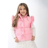 Pink Ruffled Puffer Vest with Front Bows