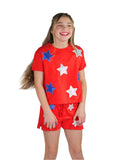 Red White & Blue Sequin Stars Tee & Shorts Set