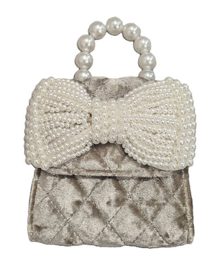 Quilted Velvet Purse with Pearl Bow and Handle