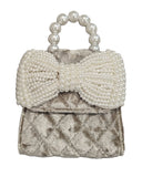 Quilted Velvet Purse with Pearl Bow and Handle