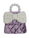 Quilted Velvet Purse with Pearl Bow and Handle