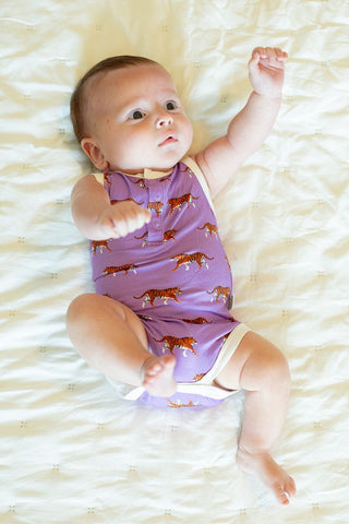 Southern Slumber Purple Geaux Bamboo Henley Onesie with Snaps