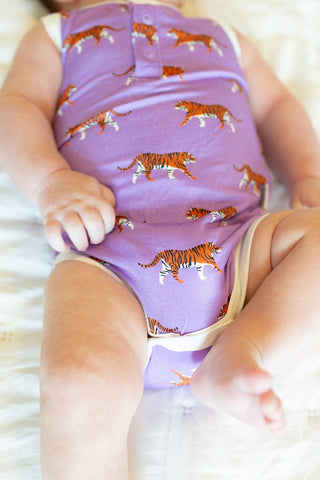 Southern Slumber Purple Geaux Bamboo Henley Onesie with Snaps