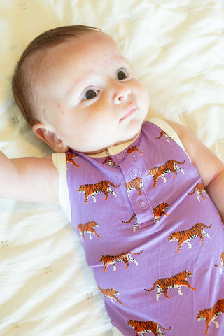 Southern Slumber Purple Geaux Bamboo Henley Onesie with Snaps