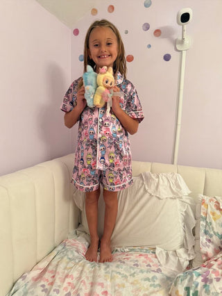 Kids Cute Monster Doll 2Pc Silky Satin PJ Set