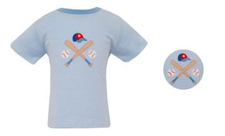 Small Blue and White Stripe Boy's T-Shirt- Trains