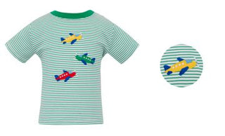 Green and White Knit Stripe T-shirt- Airplane