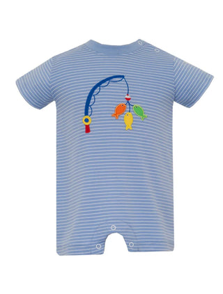Periwinkle Blue Stripe Boy's Romper- Fishing Lures